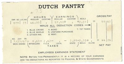 pay check from Dutch Pantry